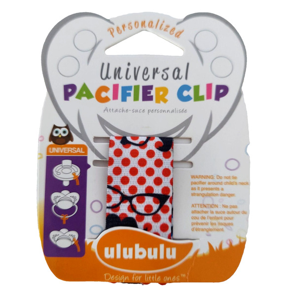 Ulubulu Universal Pacifier Clip Red Polka Dot Mustache/Glasses Binky Clip Baby - Picture 1 of 7